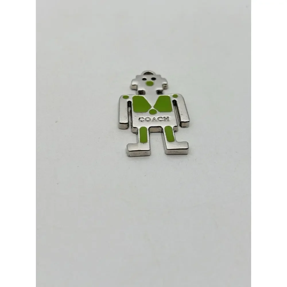 COACH Robot Keychain Silver And Green Metal Charm For Coach Purse Or Bag